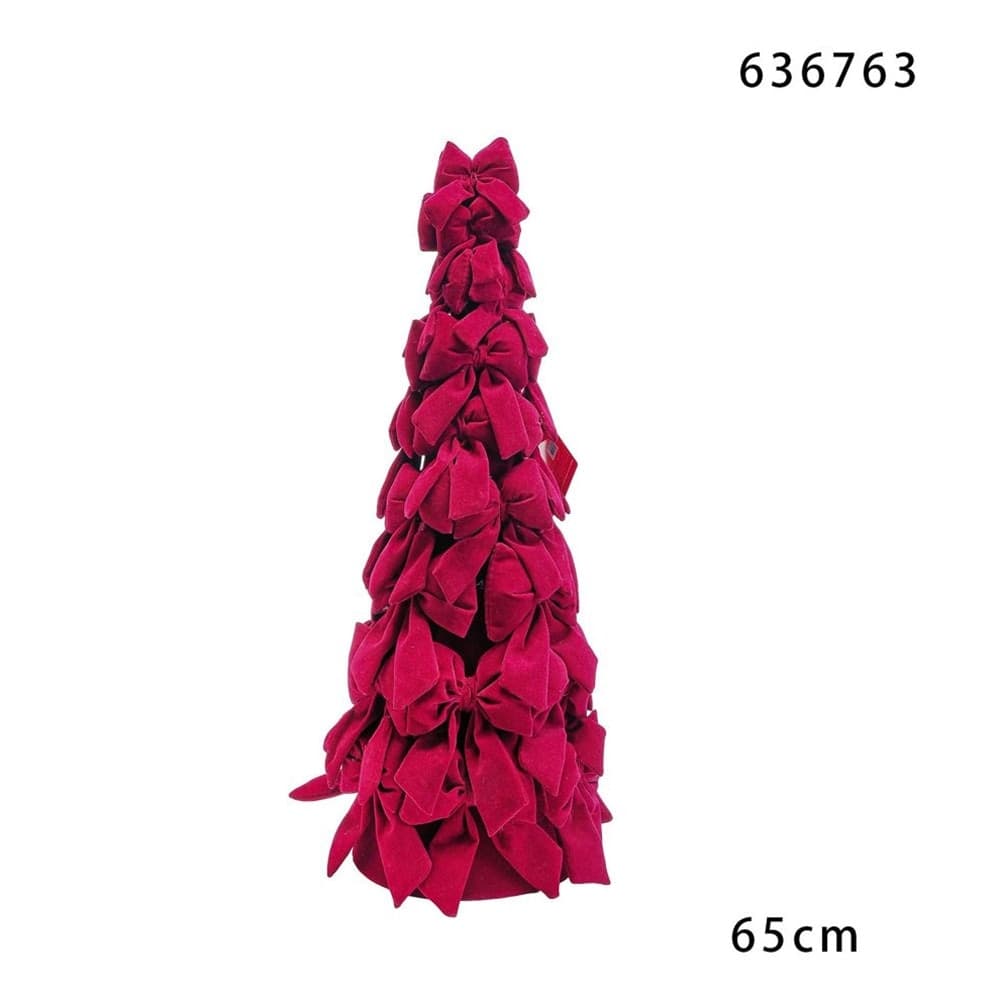 ALBERO DI NATALE DI FIOCCHI DECORATIVO 65CM ORNAMENTO NATALIZIO DA APPOGGIO AUTOPORTANTE - 2
