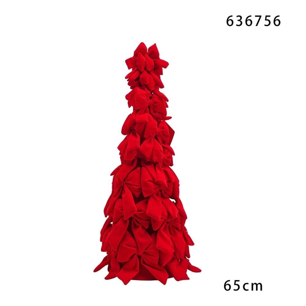 ALBERO DI NATALE DI FIOCCHI DECORATIVO 65CM ORNAMENTO NATALIZIO DA APPOGGIO AUTOPORTANTE - 4