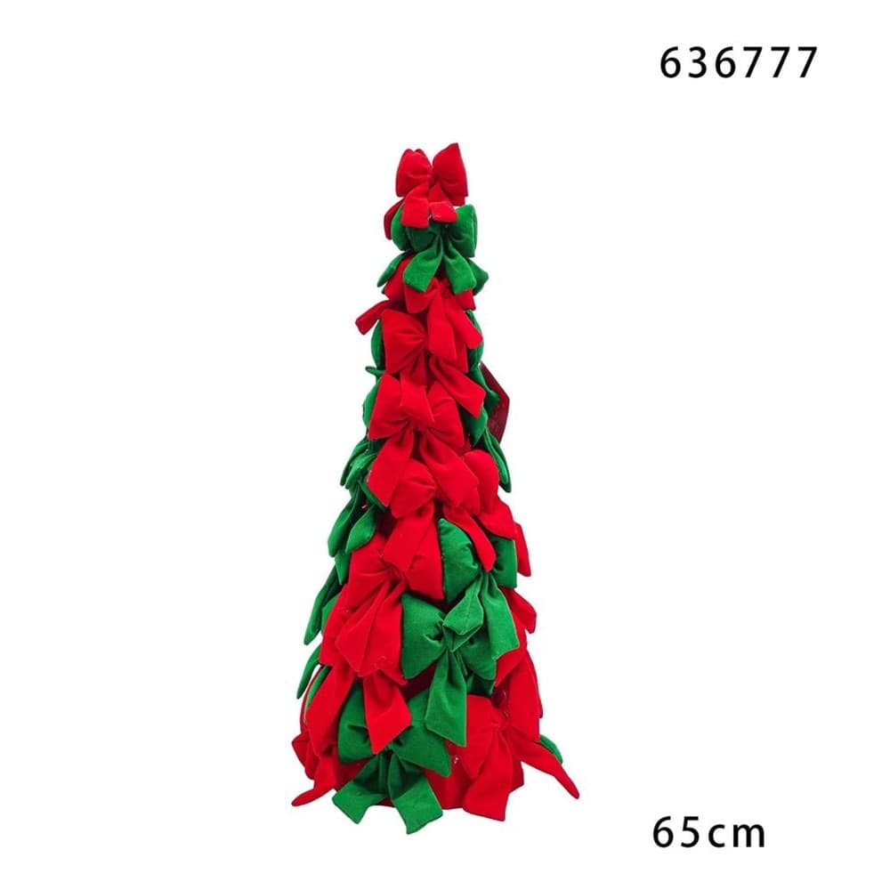 ALBERO DI NATALE DI FIOCCHI DECORATIVO 65CM ORNAMENTO NATALIZIO DA APPOGGIO AUTOPORTANTE - 10