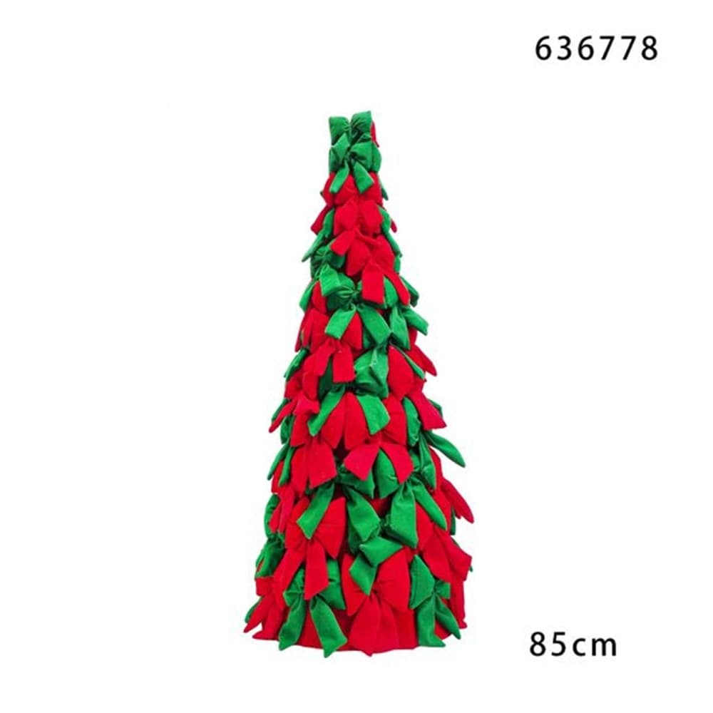 ALBERO DI NATALE DI FIOCCHI DECORATIVO 85CM ORNAMENTO NATALIZIO DA APPOGGIO AUTOPORTANTE - 10