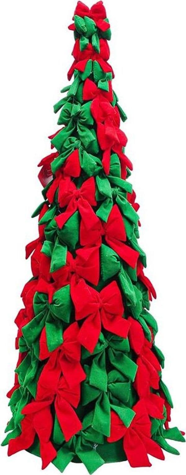 ALBERO DI NATALE DI FIOCCHI DECORATIVO 105CM ORNAMENTO NATALIZIO DA APPOGGIO AUTOPORTANTE - 11