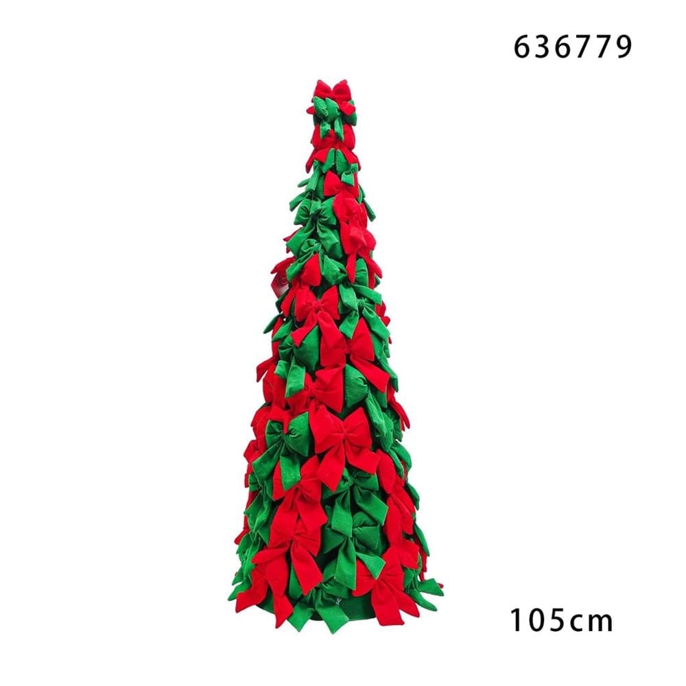 ALBERO DI NATALE DI FIOCCHI DECORATIVO 105CM ORNAMENTO NATALIZIO DA APPOGGIO AUTOPORTANTE - 10