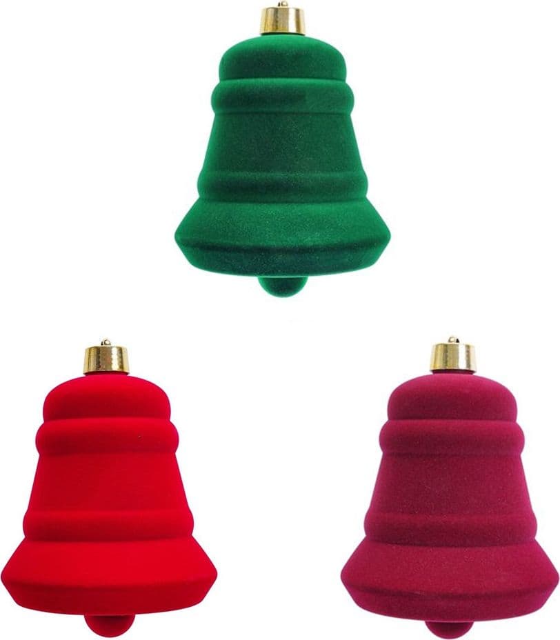CAMPANA NATALIZIA 23CM FLOCCATA CON GANCIO DORATO APPENDINO ORNAMENTO DECORAZIONE FESTE - 1