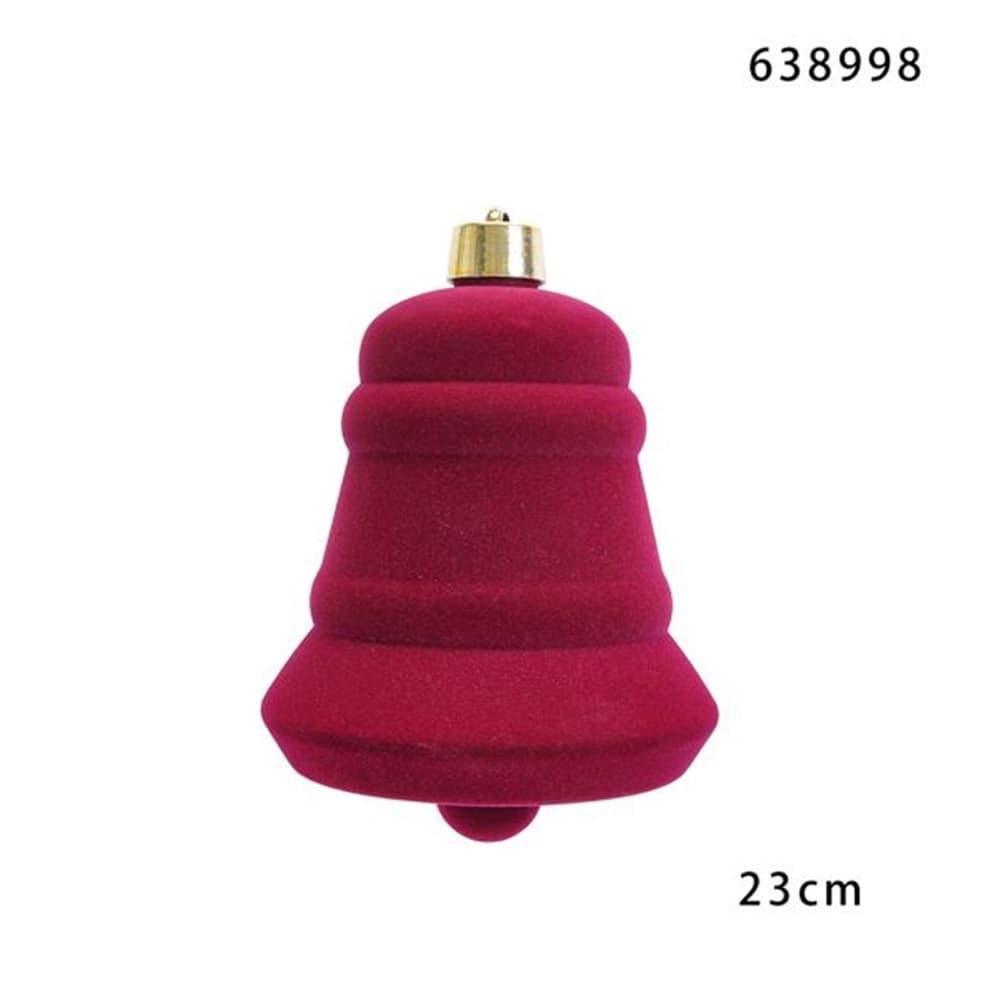 CAMPANA NATALIZIA 23CM FLOCCATA CON GANCIO DORATO APPENDINO ORNAMENTO DECORAZIONE FESTE - 2