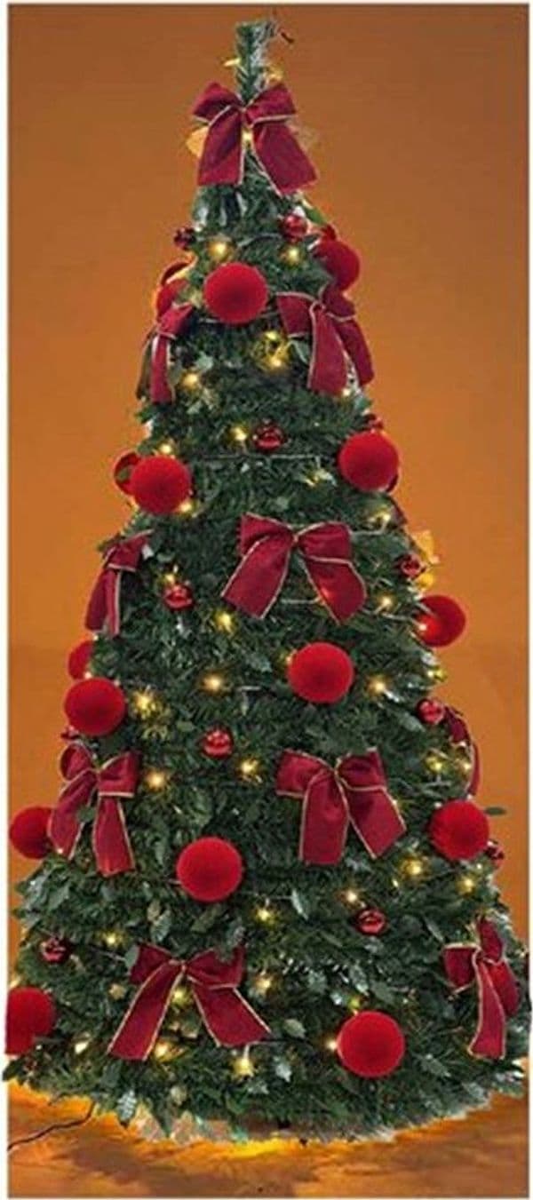 ALBERO DI NATALE PIEGHEVOLE TELESCOPICO 180CM CON PALLINE FLOCCATE FIOCCHI 200 LUCI 641192 - 2