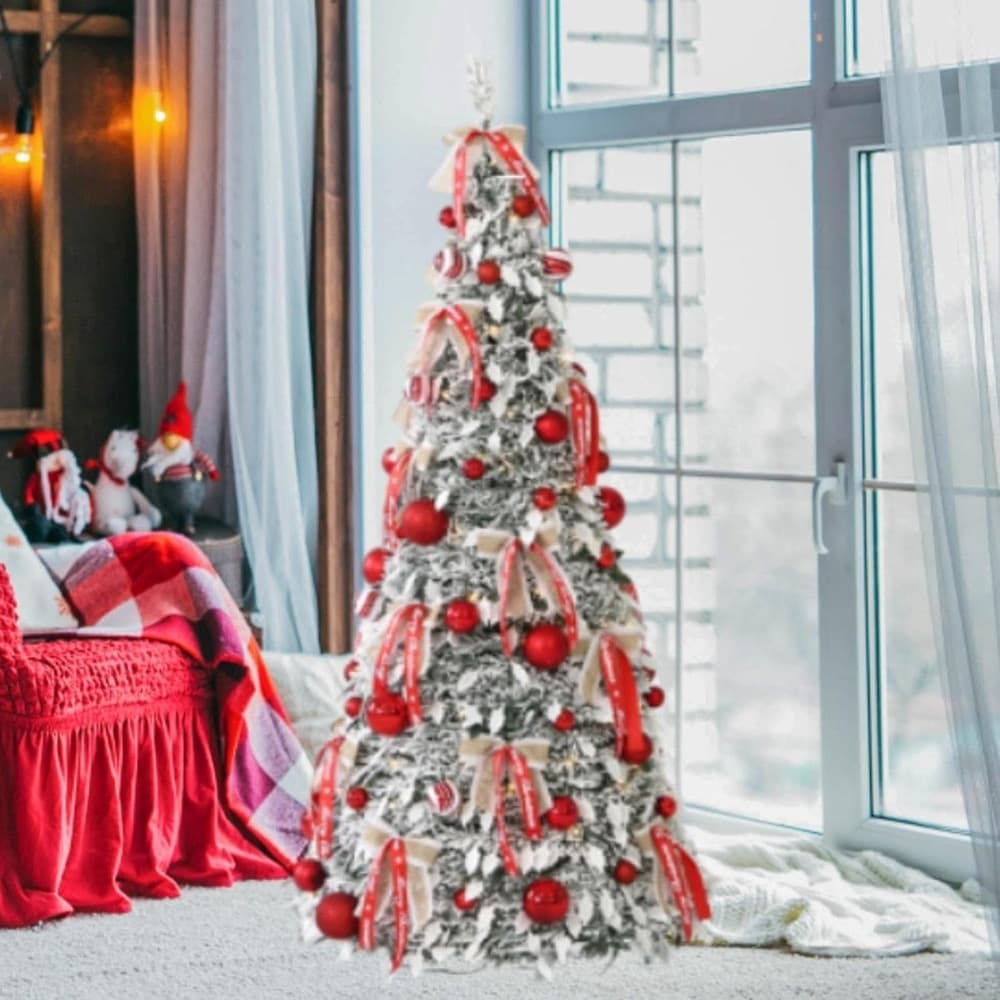 ALBERO DI NATALE INNEVATO RETRATTILE PIEGHEVOLE 150CM CON 150 LUCI DECORAZIONI CASA 641182 - 5