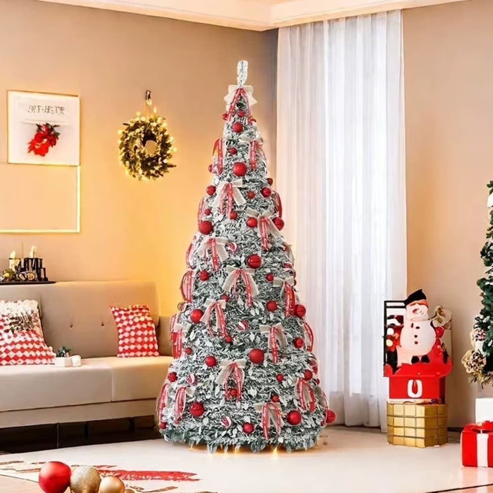 ALBERO DI NATALE INNEVATO RETRATTILE PIEGHEVOLE 150CM CON 150 LUCI DECORAZIONI CASA 641182 - 6