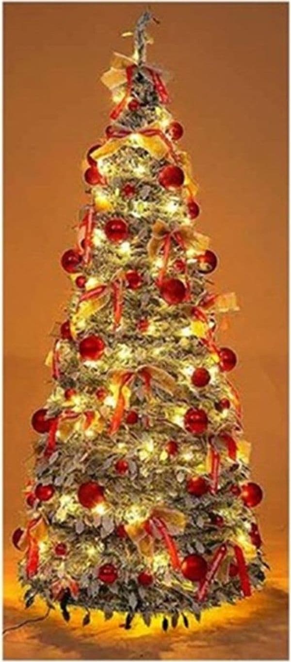 ALBERO DI NATALE INNEVATO RETRATTILE PIEGHEVOLE 210CM CON 300 LUCI DECORAZIONI CASA 641184 - 6