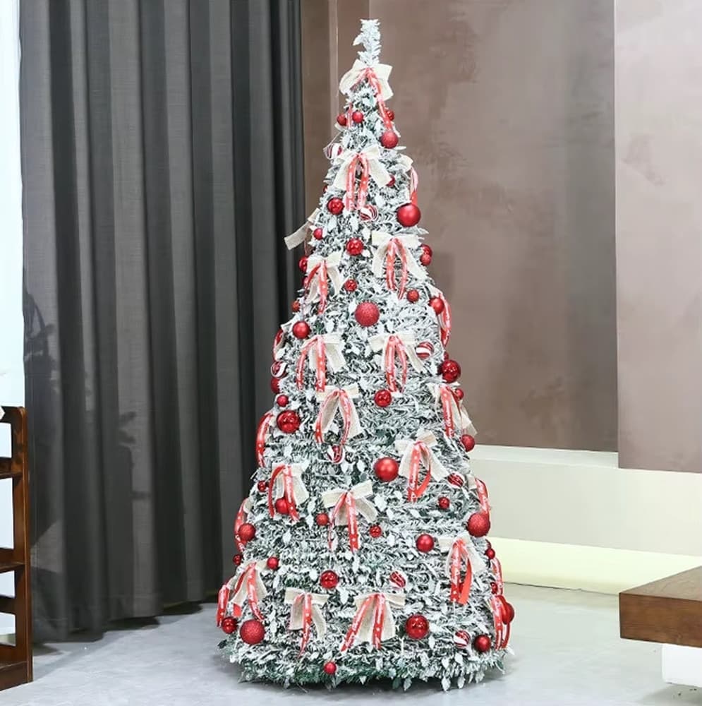 ALBERO DI NATALE INNEVATO RETRATTILE PIEGHEVOLE 210CM CON 300 LUCI DECORAZIONI CASA 641184 - 8