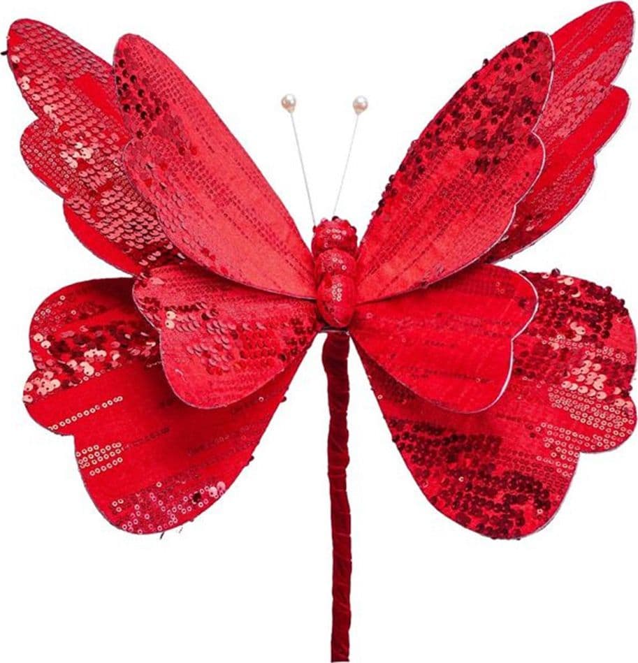 RAMETTO DECORATIVO NATALIZIO A FARFALLA IN VELLUTO CON PAILLETTES PICCOLO ORNAMENTO FESTE - 2