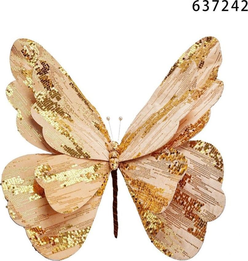 RAMETTO DECORATIVO NATALIZIO A FARFALLA IN VELLUTO CON PAILLETTES GRANDE ORNAMENTO FESTE - 3