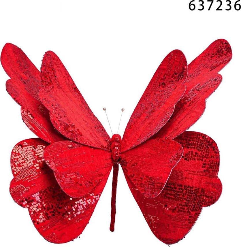 RAMETTO DECORATIVO NATALIZIO A FARFALLA IN VELLUTO CON PAILLETTES GRANDE ORNAMENTO FESTE - 5