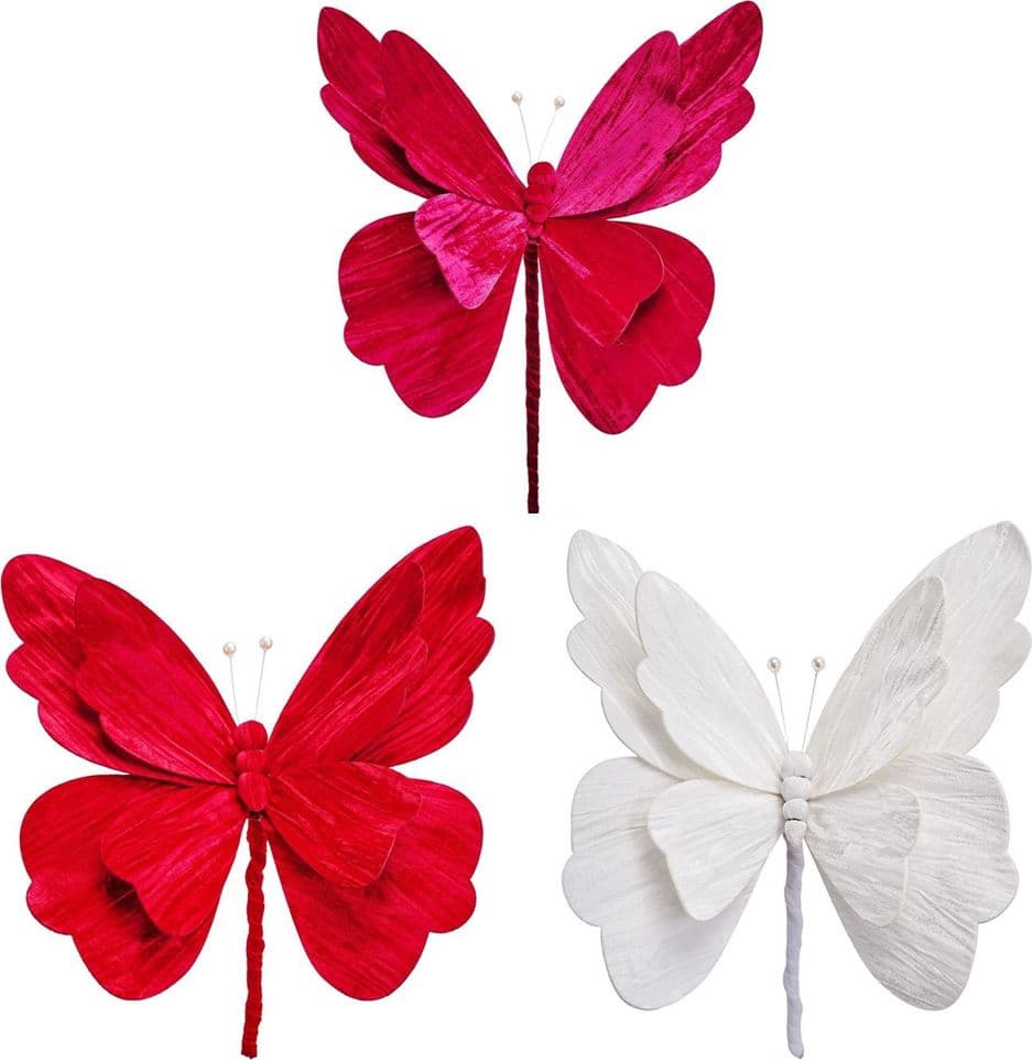 RAMETTO DECORATIVO NATALIZIO A FORMA DI FARFALLA PICCOLO IN VELLUTO CON PIEGHE ONDULATE - 1