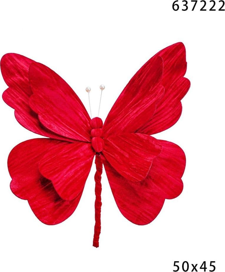 RAMETTO DECORATIVO NATALIZIO A FORMA DI FARFALLA PICCOLO IN VELLUTO CON PIEGHE ONDULATE - 7