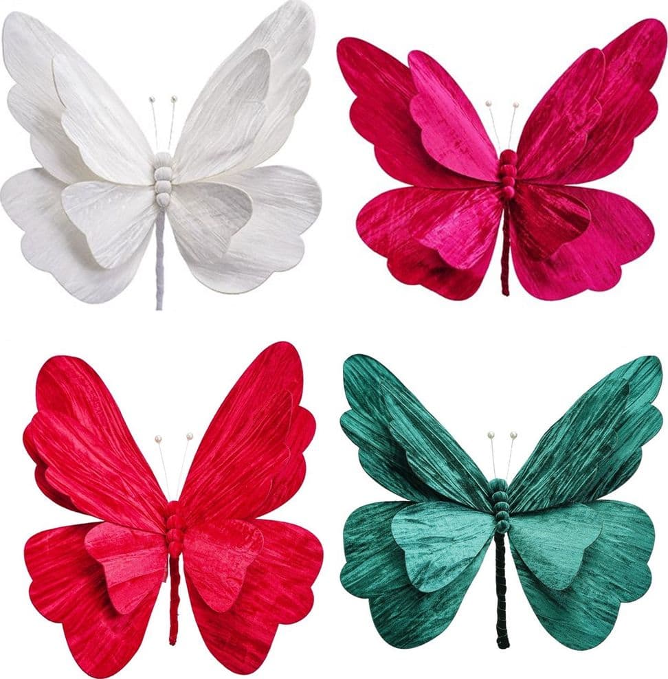 RAMETTO DECORATIVO NATALIZIO A FORMA DI FARFALLA MEDIO IN VELLUTO CON PIEGHE ONDULATE - 1