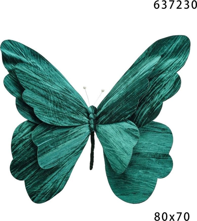 RAMETTO DECORATIVO NATALIZIO A FORMA DI FARFALLA GRANDE IN VELLUTO CON PIEGHE ONDULATE - 9
