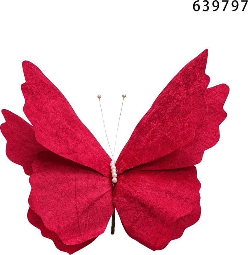 DECORAZIONE NATALIZIA FORMA FARFALLA IN TESSUTO FLOCCATO DECORATIVA 60CM ADDOBBI FESTE - 3