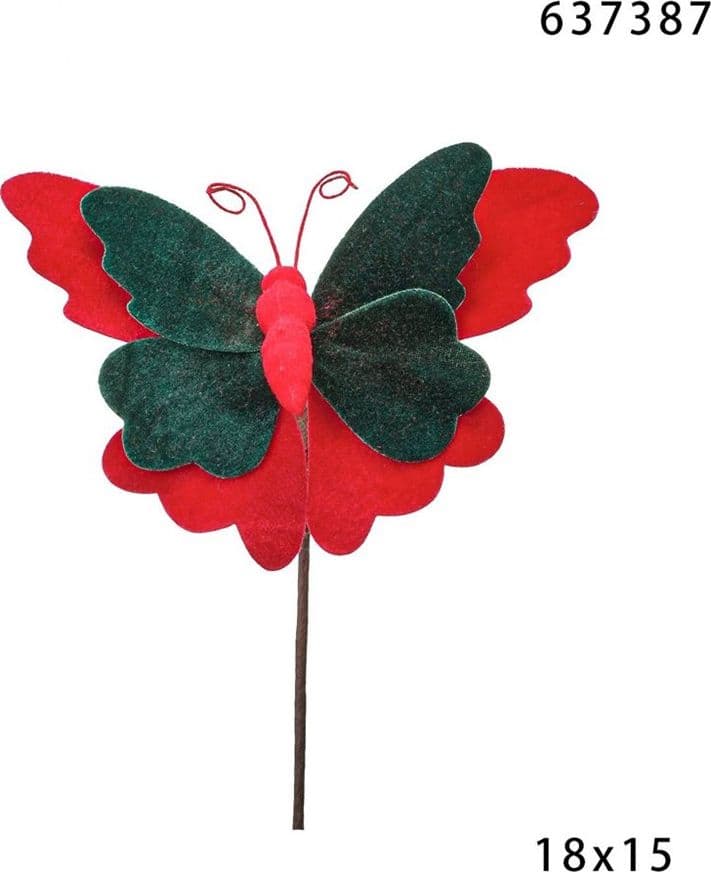 RAMETTO DECORATIVO NATALIZIO A FARFALLA IN TESSUTO FLOCCATO 18X15 CM ORNAMENTO PER FESTE - 5