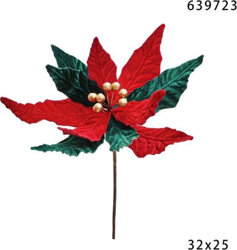 FIORE NATALIZIO DECORATIVO ⌀32CM CON STELO 25CM PER ALBERI GHIRLANDE CENTROTAVOLA FESTE - 11