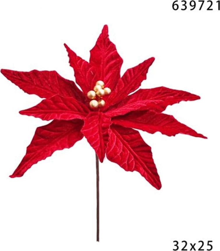 FIORE NATALIZIO DECORATIVO ⌀32CM CON STELO 25CM PER ALBERI GHIRLANDE CENTROTAVOLA FESTE - 13