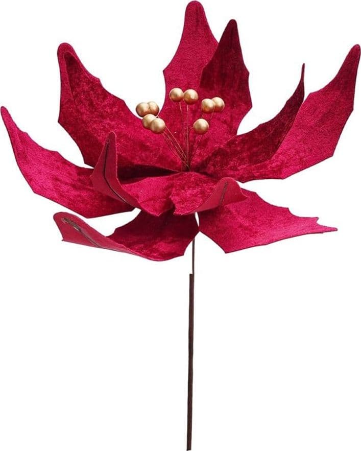 FIORE NATALIZIO DECORATIVO ⌀40CM CON STELO 50CM PER ALBERI GHIRLANDE CENTROTAVOLA FESTE - 4