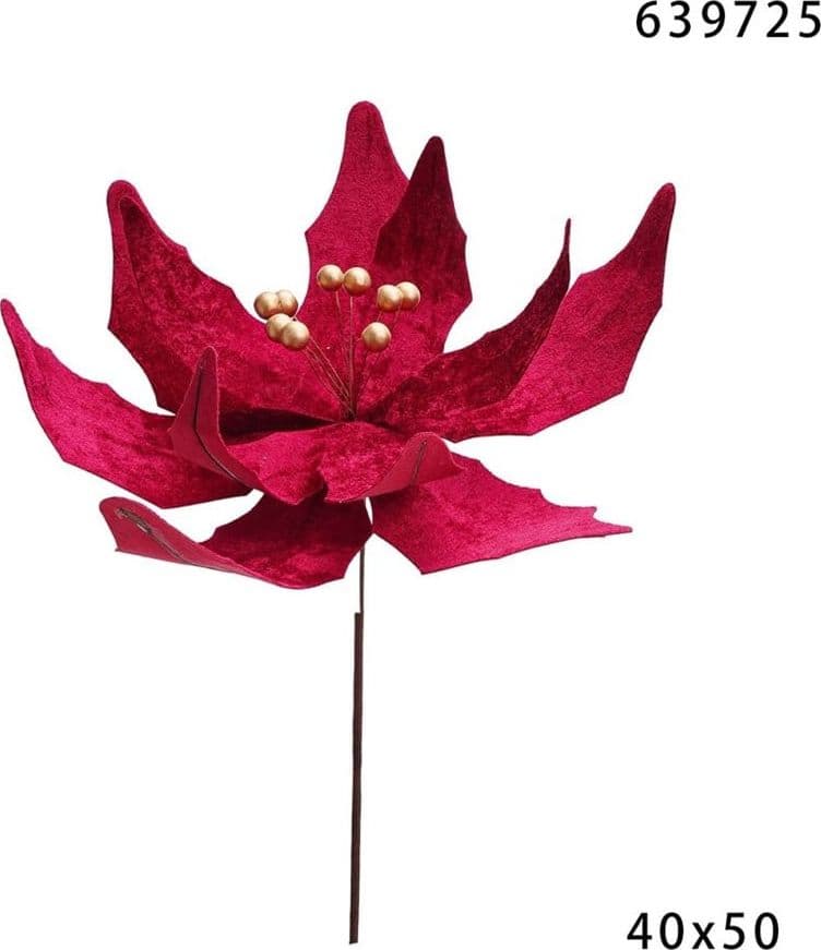 FIORE NATALIZIO DECORATIVO ⌀40CM CON STELO 50CM PER ALBERI GHIRLANDE CENTROTAVOLA FESTE - 5