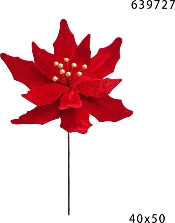 FIORE NATALIZIO DECORATIVO ⌀40CM CON STELO 50CM PER ALBERI GHIRLANDE CENTROTAVOLA FESTE - 9
