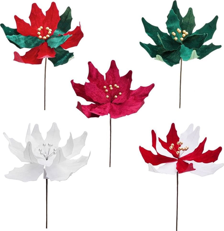 FIORE NATALIZIO DECORATIVO ⌀50CM CON STELO 50CM PER ALBERI GHIRLANDE CENTROTAVOLA FESTE - 1