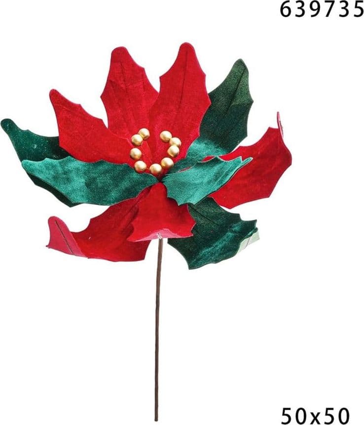 FIORE NATALIZIO DECORATIVO ⌀50CM CON STELO 50CM PER ALBERI GHIRLANDE CENTROTAVOLA FESTE - 11