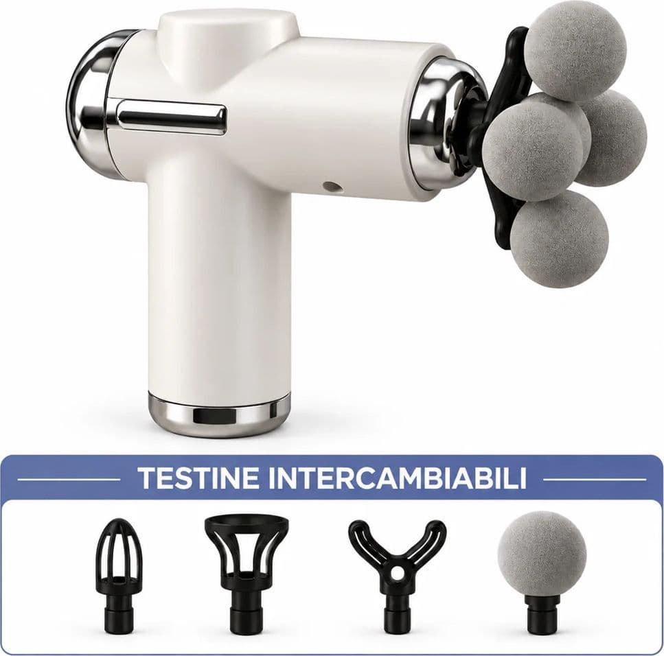 MINI PISTOLA MASSAGGIANTE RICARICABILE MULTITESTINA PORTATILE A PERCUSSIONE FH-628 - 5