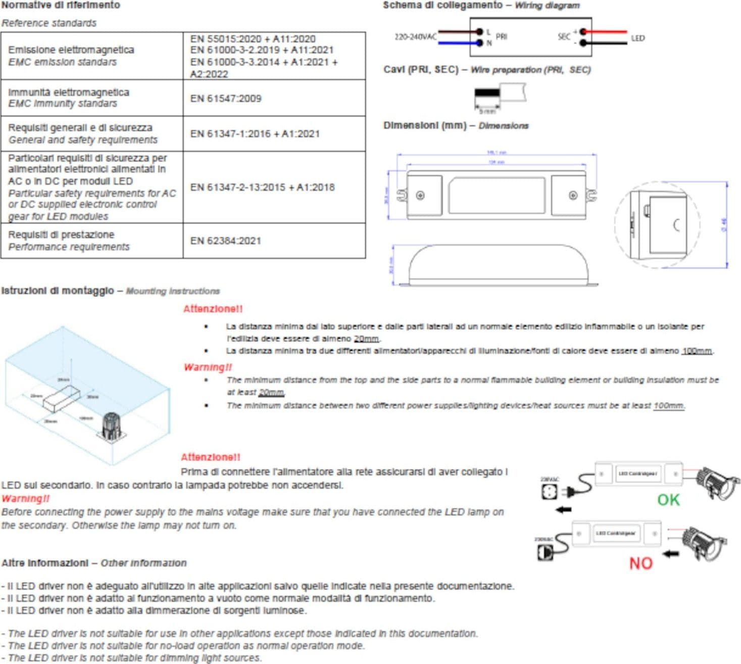 Alimentatore Linea Light 99198 trasformatore IP40 220mA - 3