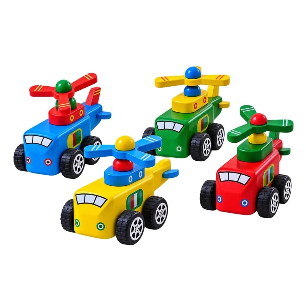 ELICOTTERO GIOCATTOLO IN LEGNO COLORATO PER BAMBINI A CARICA MANUALE CON RUOTE 32361