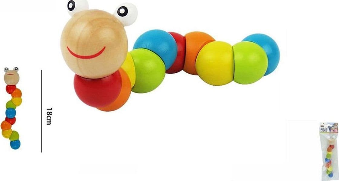 SET 2PZ GIOCO LEGNO FORMA BRUCO COLORATO CON FACCIA SNODABILE SENSORIALE EDUCATIVO 53302A - 2