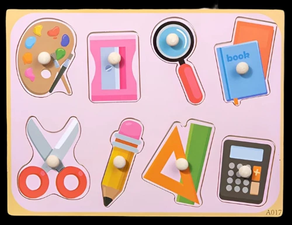 PUZZLE A INCASTRO TEMA CANCELLERIA GIOCO EDUCATIVO IN LEGNO PER BAMBINI CON POMELLI 07530 - 3