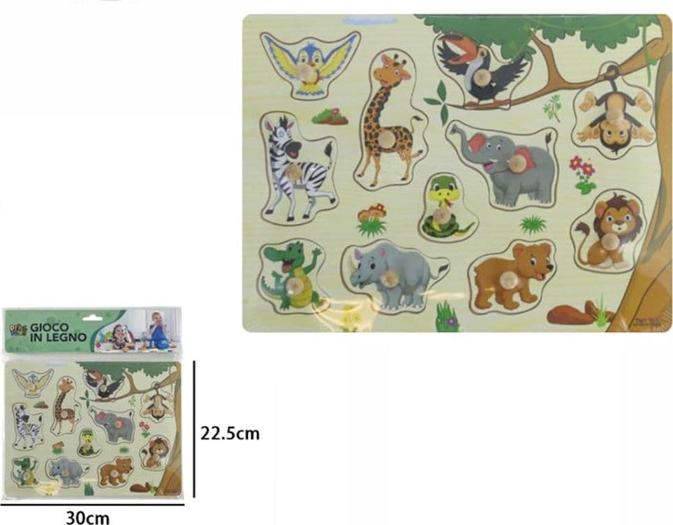 PUZZLE A INCASTRO TEMA ANIMALI GIOCO EDUCATIVO IN LEGNO PER BAMBINI CON POMELLI 07536 - 2