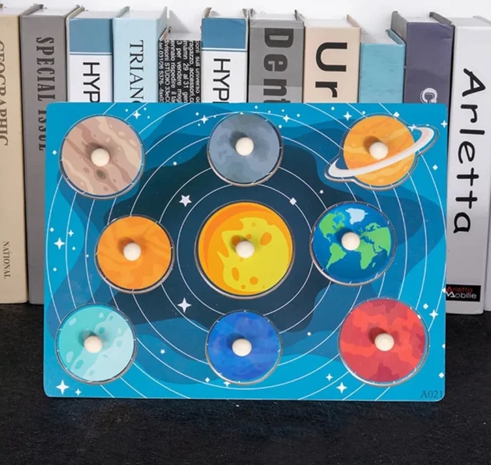 PUZZLE A INCASTRO TEMA PIANETI GIOCO EDUCATIVO IN LEGNO PER BAMBINI CON POMELLI 07541 - 3