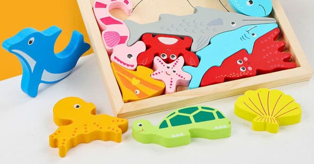 PUZZLE 3D A INCASTRO IN LEGNO FORMA ANIMALI MARINI PER BAMBINI GIOCO EDUCATIVO 07936 - 5