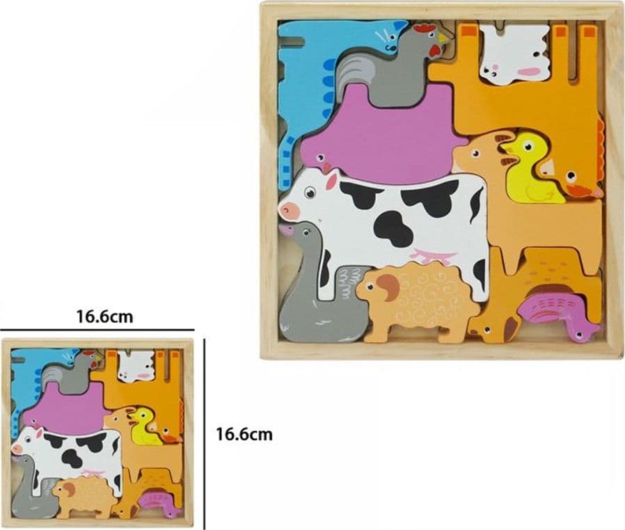 PUZZLE 3D A INCASTRO IN LEGNO FORMA ANIMALI FATTORIA PER BAMBINI GIOCO EDUCATIVO 07938 - 2