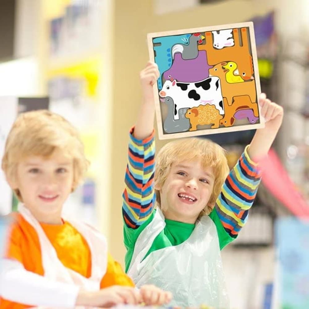 PUZZLE 3D A INCASTRO IN LEGNO FORMA ANIMALI FATTORIA PER BAMBINI GIOCO EDUCATIVO 07938 - 3