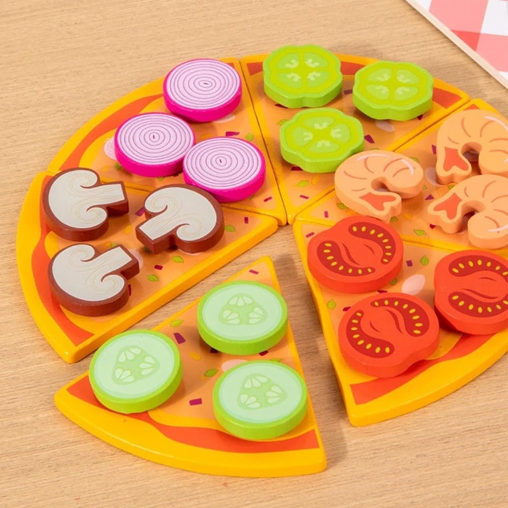 GIOCO ABBINAMENTO SMISTAMENTO FORME IN LEGNO EDUCATIVO FORMA PIZZA PER BAMBINI 07525 - 5