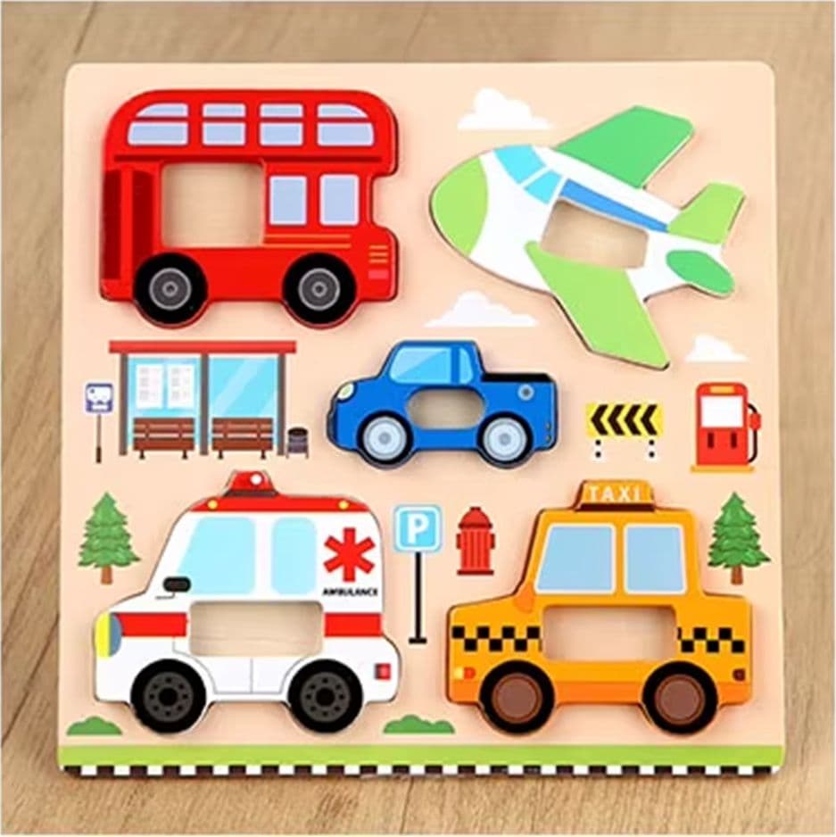 PUZZLE A INCASTRO TEMA MEZZI TRASPORTO GIOCO LEGNO PER BAMBINI EDUCATIVO 2 MODELLI 32342 - 2