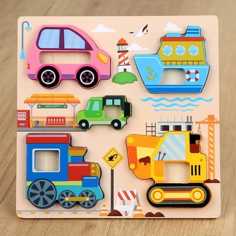 PUZZLE A INCASTRO TEMA MEZZI TRASPORTO GIOCO LEGNO PER BAMBINI EDUCATIVO 2 MODELLI 32342 - 3