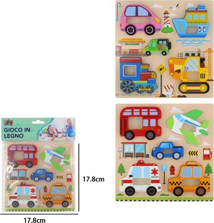 PUZZLE A INCASTRO TEMA MEZZI TRASPORTO GIOCO LEGNO PER BAMBINI EDUCATIVO 2 MODELLI 32342 - 4