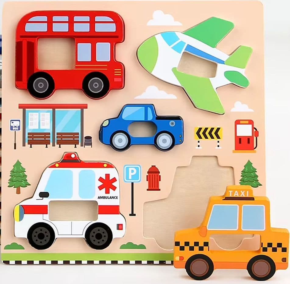 PUZZLE A INCASTRO TEMA MEZZI TRASPORTO GIOCO LEGNO PER BAMBINI EDUCATIVO 2 MODELLI 32342 - 5