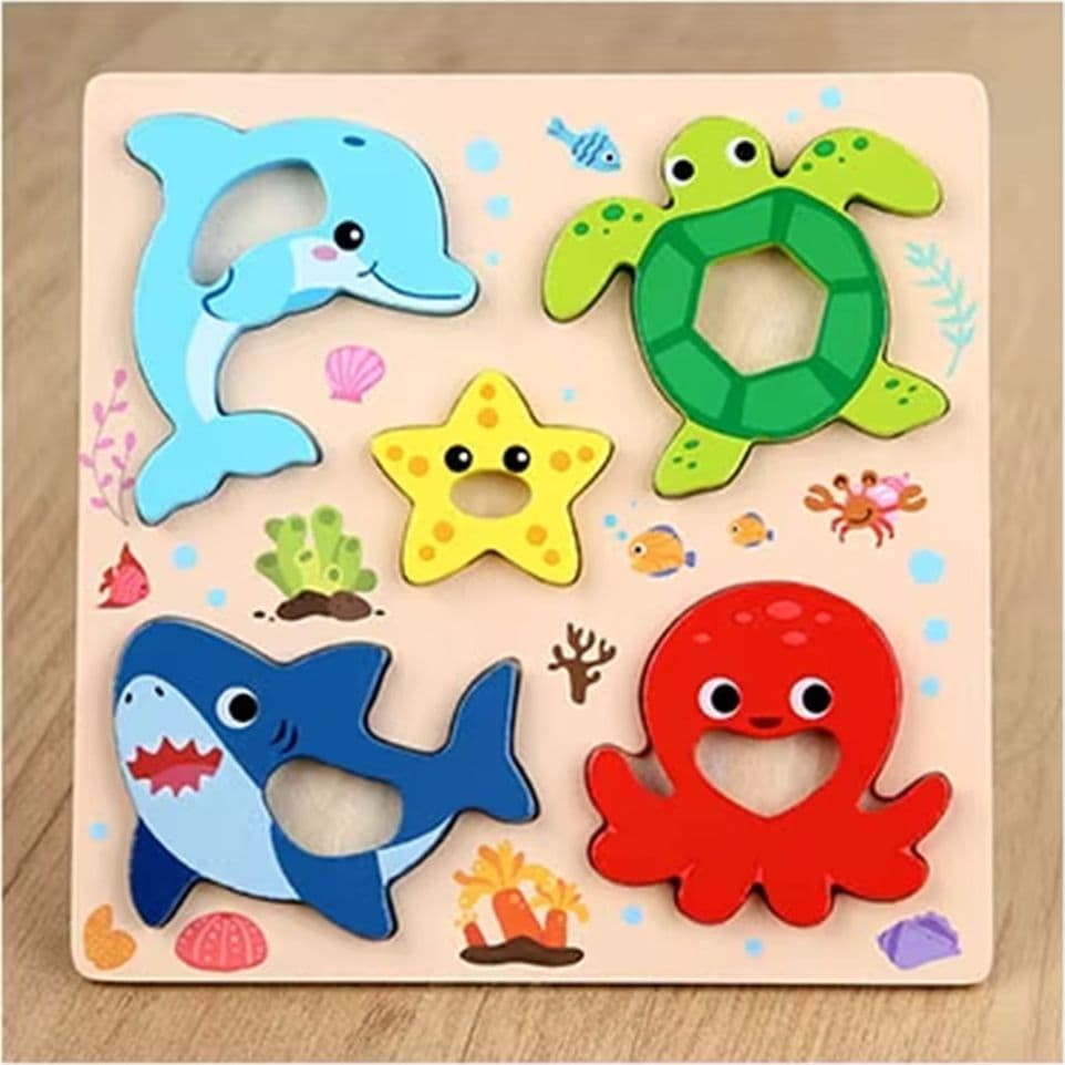 PUZZLE A INCASTRO TEMA OCEANO GIOCO IN LEGNO PER BAMBINI EDUCATIVO 2 MODELLI 32343 - 4