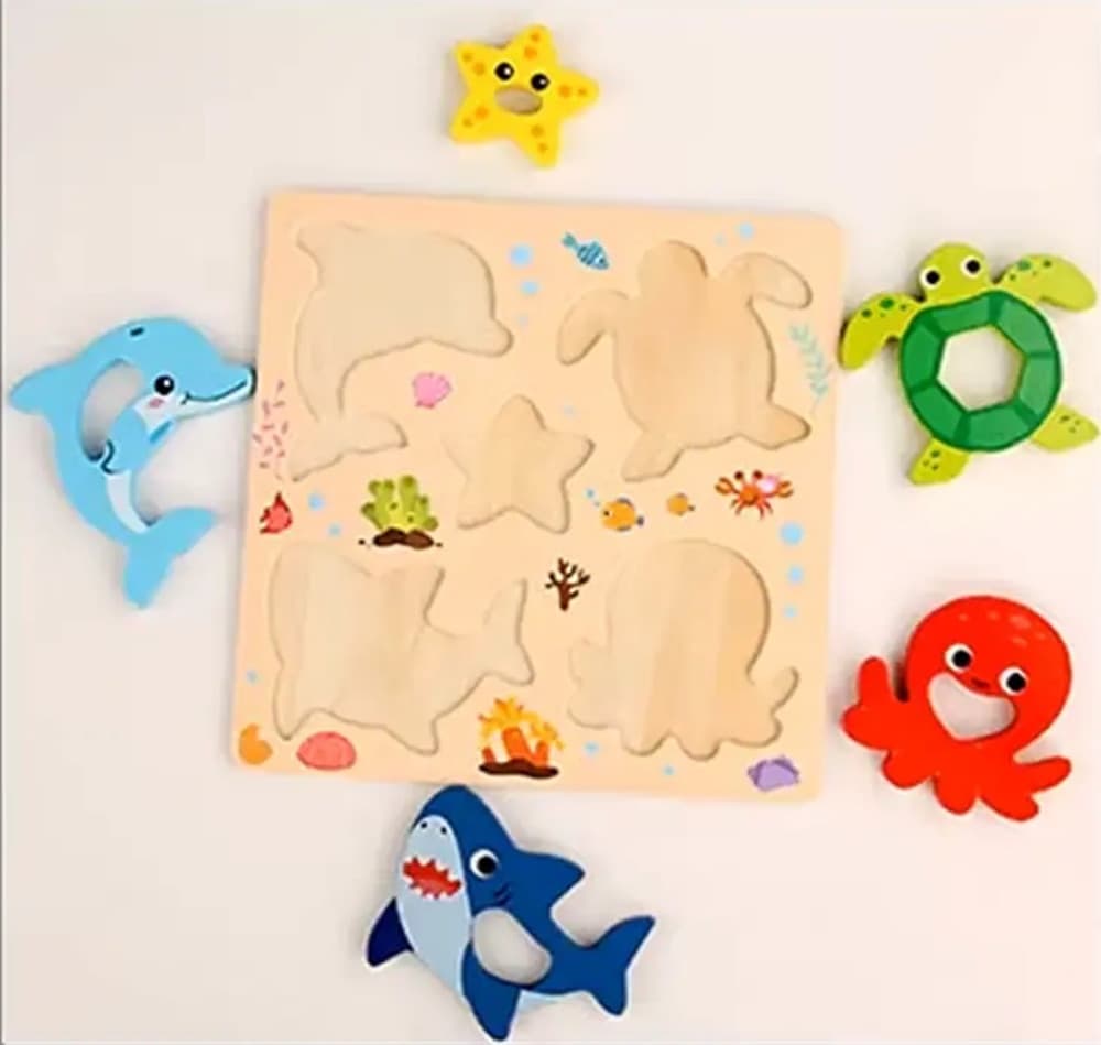 PUZZLE A INCASTRO TEMA OCEANO GIOCO IN LEGNO PER BAMBINI EDUCATIVO 2 MODELLI 32343 - 7