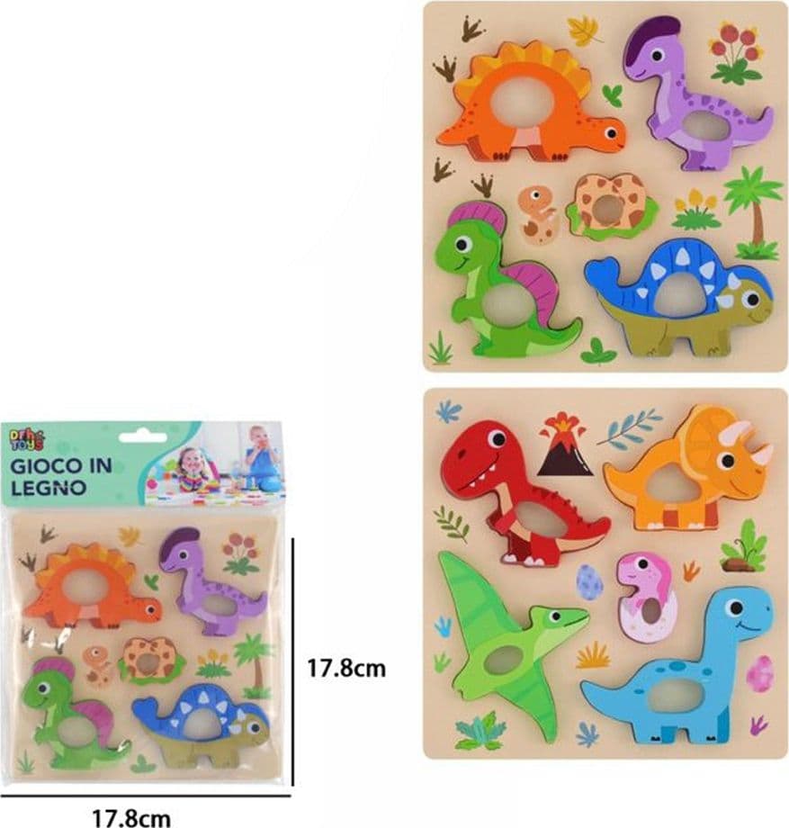 PUZZLE A INCASTRO TEMA DINOSAURI GIOCO IN LEGNO PER BAMBINI EDUCATIVO 2 MODELLI 32344 - 2