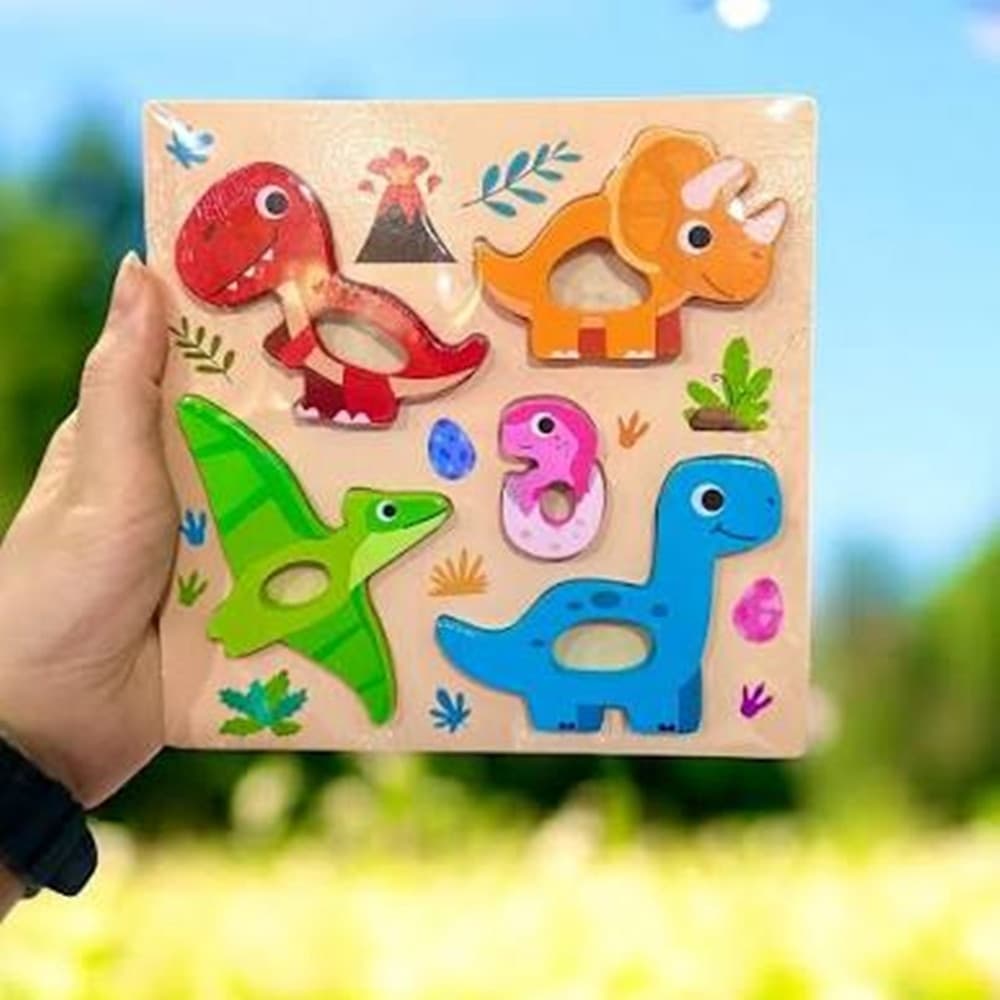 PUZZLE A INCASTRO TEMA DINOSAURI GIOCO IN LEGNO PER BAMBINI EDUCATIVO 2 MODELLI 32344 - 3
