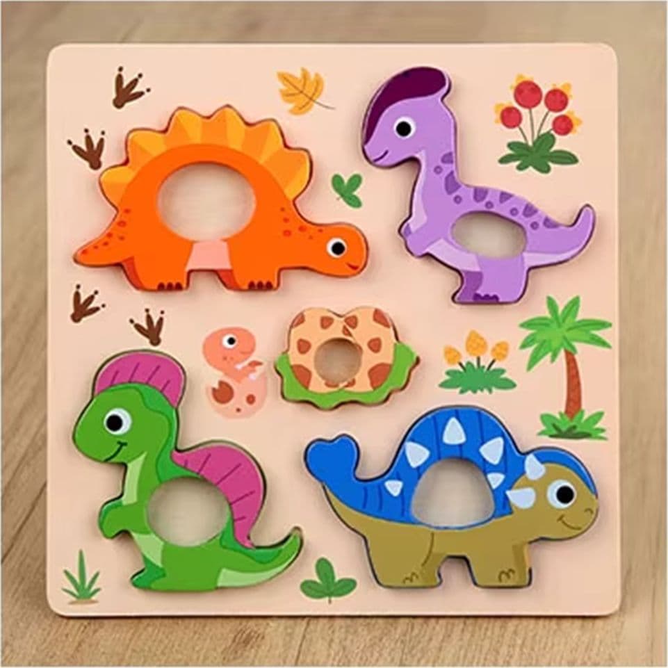 PUZZLE A INCASTRO TEMA DINOSAURI GIOCO IN LEGNO PER BAMBINI EDUCATIVO 2 MODELLI 32344 - 4