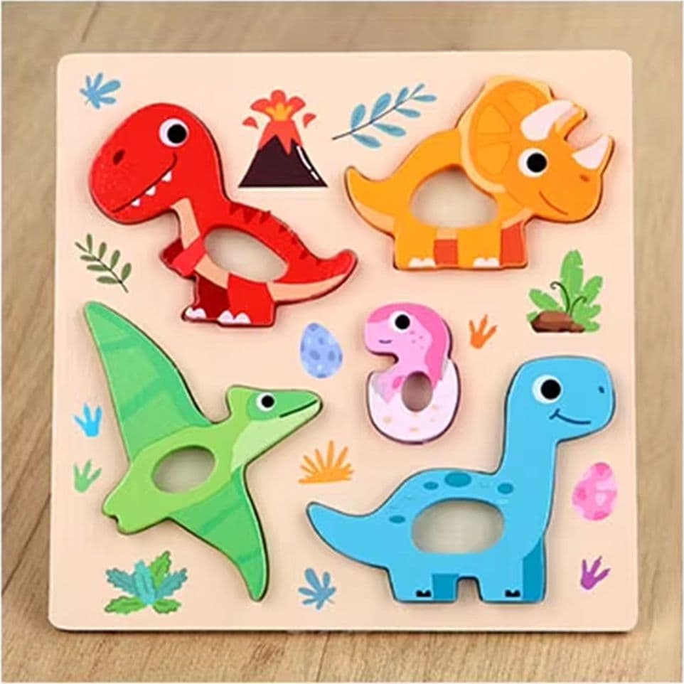 PUZZLE A INCASTRO TEMA DINOSAURI GIOCO IN LEGNO PER BAMBINI EDUCATIVO 2 MODELLI 32344 - 5